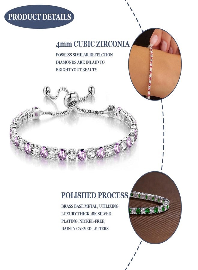 Sfoni Birthstone Bracelet for Women, Silver Tennis Bracelets with Cubic Zirconia Adjustable Slider Rhinestone Bracelet Birthday Anniversary Friendship Jewelry Gifts for Her Mom Wife Girlfriend, June - Image 3